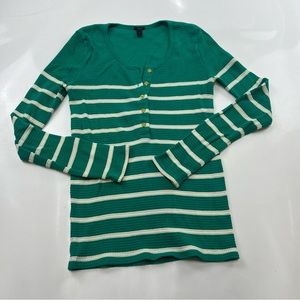 J.Crew women’s green stripes cotton long sleeve shirt S L20-36
